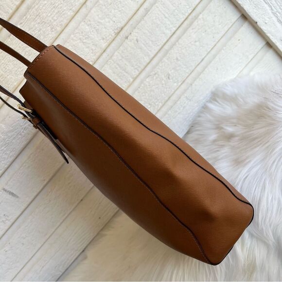 MICHAEL KORS Acorn Leather Jet Set Tote Shoulder Bag Raven Laptop Work - Picture 2 of 12